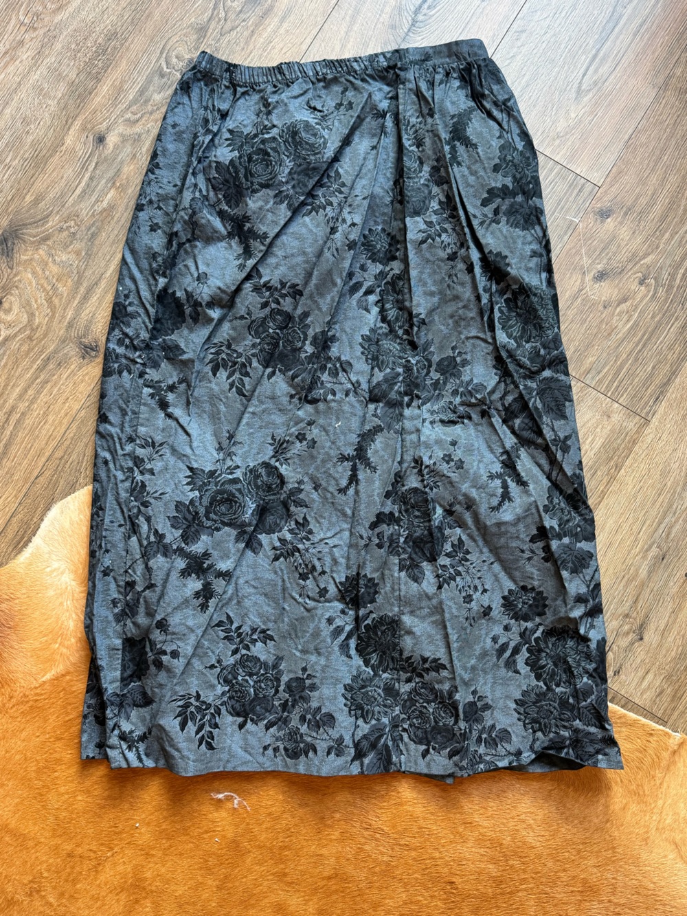 Black Floral Midi Skirt Vintage